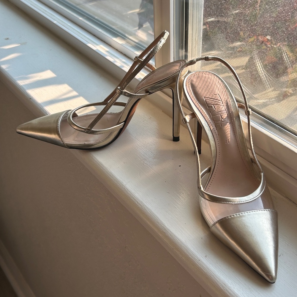 Zara gold sling back heels size 36